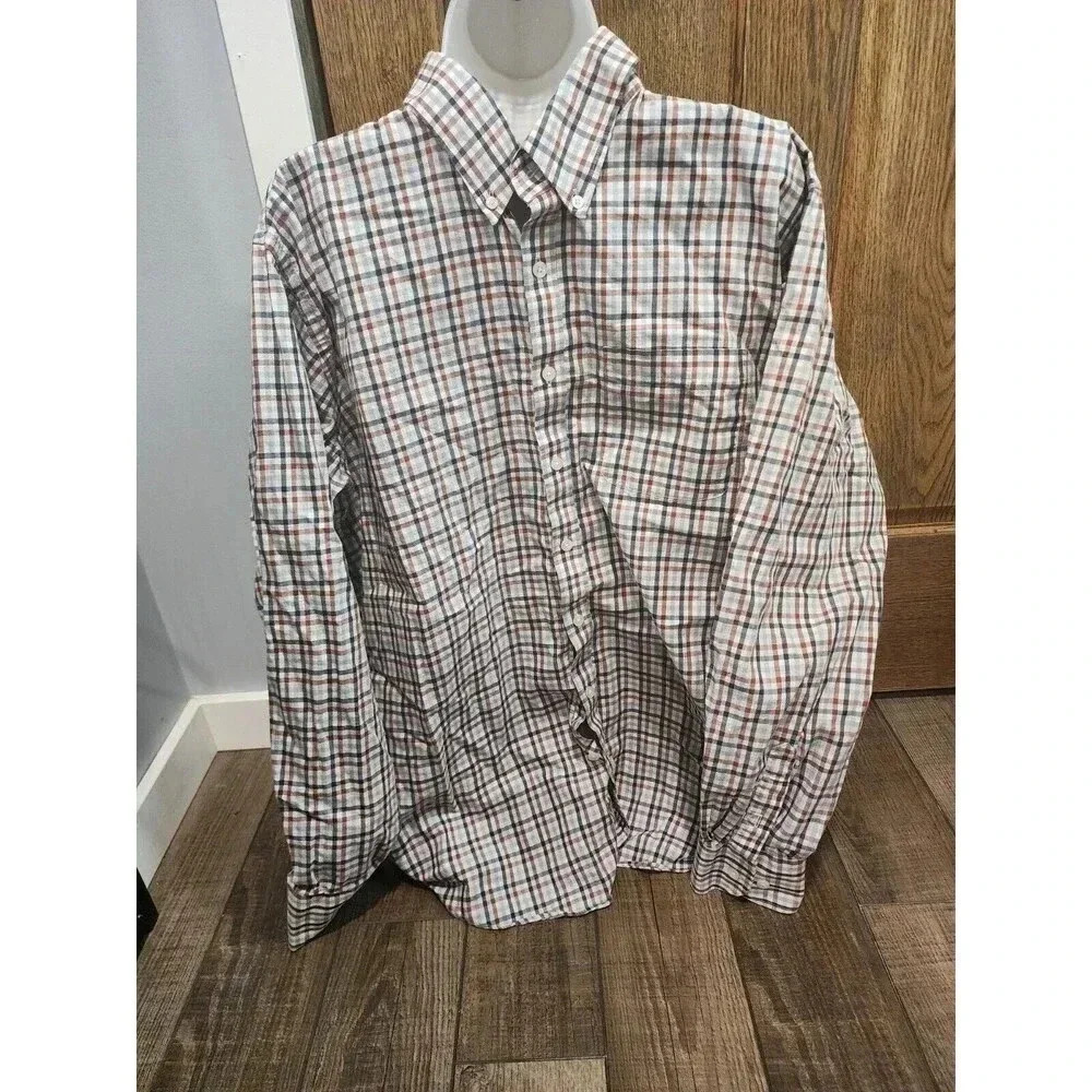 Collar Tales Mens Button Down Shirt size XL Slim Fit Plaid Brown Black Gray Whit